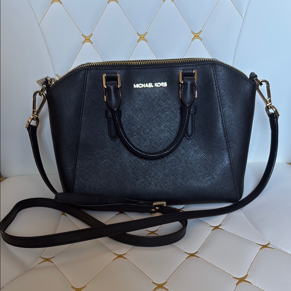 Michael Kors Black Satchel with Gold-Tone Hardware